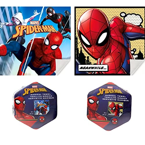 damaloo 2X Toallitas Bebe Spiderman Reutilizables - Toalla Infantil Colegio -Toalla pequeña niño - Toalla Cara Infantil de algodón - Toalla comprimida - Toalla mágica 30x30