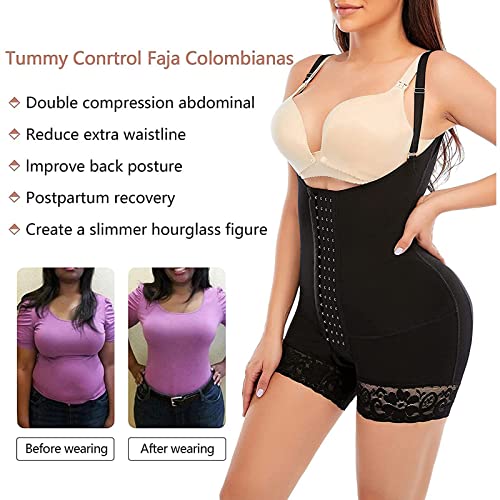 DaMohony Faja moldeadora para mujer, control de abdomen, busto abierto, moldeador de cuerpo para levantamiento de glúteos y adelgazante de muslos, Negro, Small/Medium