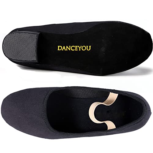 DANCEYOU Zapatos de Baile Caracter de Lona con Tacón Negros Bajo para Mujeres y Niñas Zapatos de Baile Modernos Salón Casuales Talla del Fabricante 38, EU 37