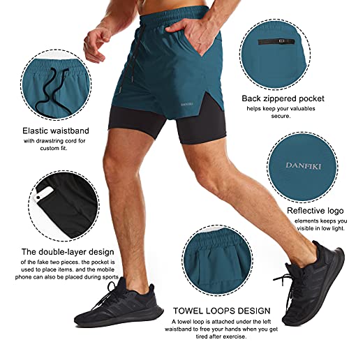 Danfiki Pantalones Cortos de Running para Hombre con Bolsillo para teléfono Entrenamiento Ligeros de Secado rápido