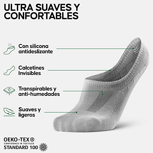 DANISH ENDURANCE 6 Pack Pinkies en Bambú, Transpirables, Calcetines Invisibles Mujer y Hombre, Gris, 39-42