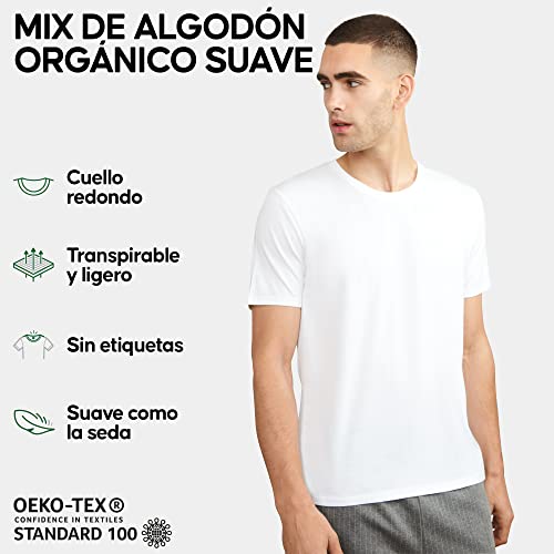 DANISH ENDURANCE Camiseta de Algodón Orgánico para Hombre de Manga Corta, Cuello Redondo o en V…, Cuello Redondo - Blanco, XL