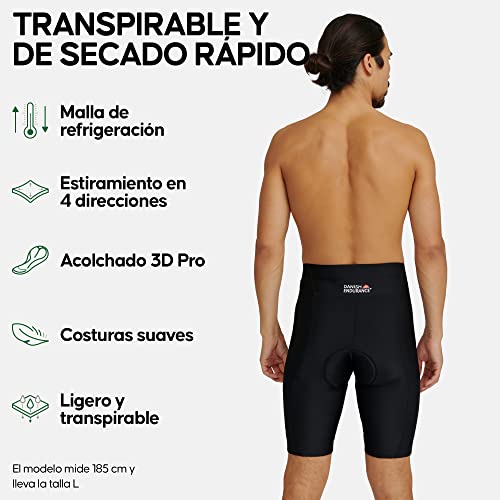 DANISH ENDURANCE Pantalón Corto Acolchados con Gel 3D de Ciclismo para Hombre, Secado Rápido, Transpirable…, Negro/Negro, S