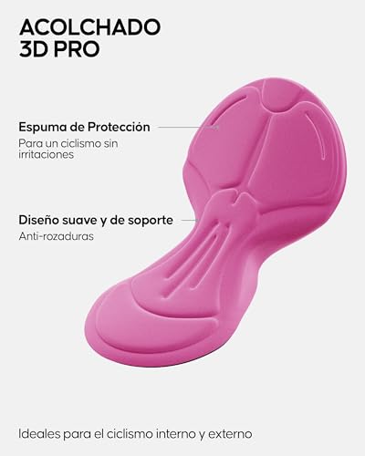 DANISH ENDURANCE Pantalón Corto Acolchados con Gel 3D de Ciclismo para Mujer, Elásticos, Transpirables, Negro/Rosa, S