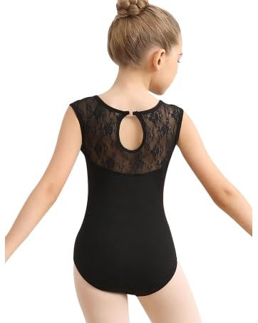 DANSHOW Leotardo de ballet de encaje para niñas para manga casquillo de baile, leotardo de gimnasia con espalda hueca en forma de gota de agua para niños pequeños Ropa de baile(6036-06-M)