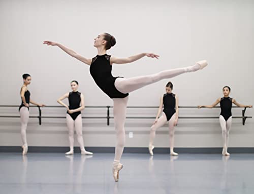 DANSHOW Mujer Danza Encaje Gimnasia Leotardo Espalda Aflorada de Leocard Baila sin Mangas Negro Ballet Vestido(XJ7030-06-M)
