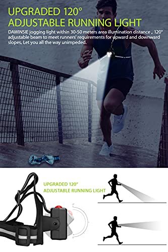 DAWINSIE Luz para Correr Running con Recargables USB Impermeable, Luz Led Frontal Correr, Lámpara 3 Modos, con Cinta reflectante, Liviano, Cómodo e Ideal para Trotar, Competir (Black)