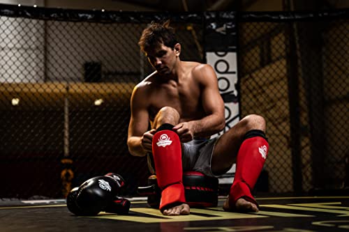 DBX BUSHIDO SPORT Espinilleras Kick Boxing - Elástico Espinilleras Muay Thai - Taekwondo Protecciones - Tibiales Kick Boxing - Entrenamiento Efectivo de MMA (XL, Rojo)