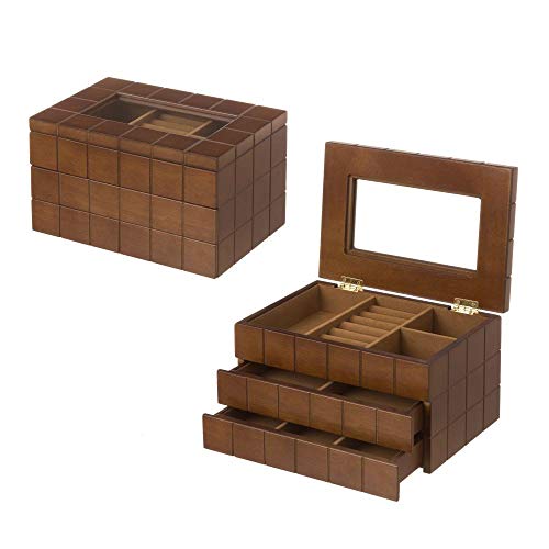 Dcasa - Joyero de madera con 2 cajones, color marrón moderno para dormitorio Bretaña