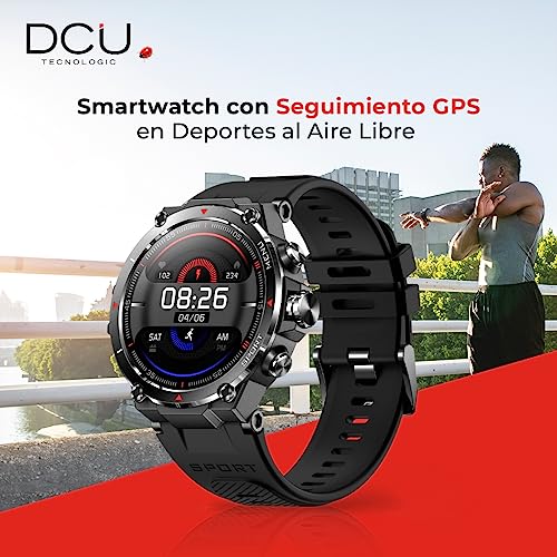 DCU TECNOLOGIC | Smartwatch GPS | Reloj Inteligente | Pantalla Táctil Amoled HD | 14 Modos Deporte | Notificaciones Apps y Llamadas | IP68* | Negro