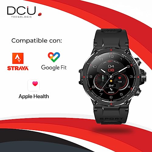 DCU TECNOLOGIC | Smartwatch GPS | Reloj Inteligente | Pantalla Táctil Amoled HD | 14 Modos Deporte | Notificaciones Apps y Llamadas | IP68* | Negro