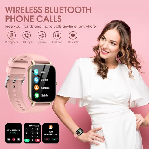 Ddidbi Reloj Inteligente Hombre Mujer con Llamada Bluetooth, 1,85" Smartwatch con 112 Modos Deportivos, Monitor de Ritmo Cardíaco y Sueño, Impermeable IP68 Pulsera Actividad para iOS Android, Rosa