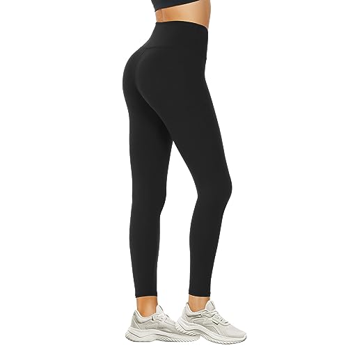 DDOBB Leggins Mujer Pantalon Deporte Mallas Push Up Leggings Elásticos Reducir Vientre Fitness de Cintura Alta para Running Yoga(Negro,L-XL)