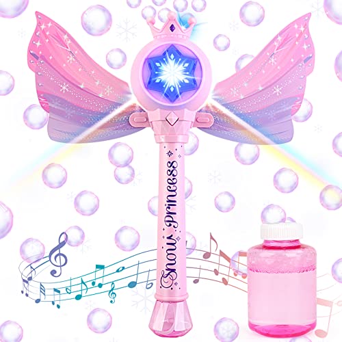 deAO Máquina de Burbujas para Niños Niñas Princess Bubble Wand Blower con Alas Juguetes de Burbujas Musicales y Luminosos Bubble Machine para Exteriores e Interiores Regalo de Cumpleaños de Navidad