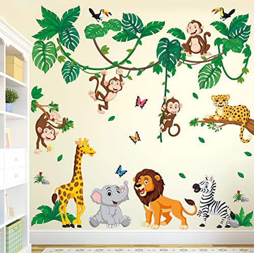 DECOWALL DSL-8069 Cartoon animal de la jungla Stickeres murales para niños murales Enfermera Decal cuarto para niños Niña Niñita Niñita de los árboles bosques Casa del león Tigre Mono