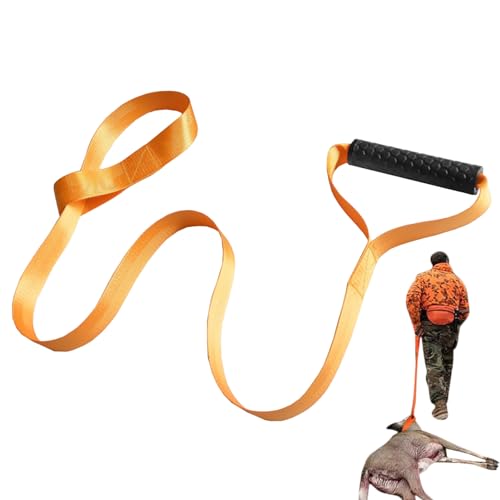 Deer Drag - Cuerda de arrastre y arnés de ciervo naranja con asa, correa de encuadernación para ciervos, pavos, cabras, jabalíes, 150 x 2,5 cm