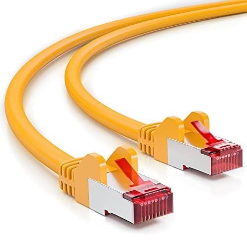 deleyCON 15m CAT6 Cable de Red - S/FTP PIMF Blindaje CAT-6 RJ45 Ethernet Cable de Conexión - LAN DSL Módem Los Paneles de Parcheo - Amarillo