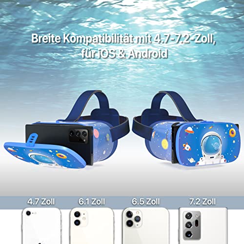 DESTEK VR Headset para niños, 110 ° FOV Anti-Blue Light Eye Protected HD Virtual Reality Headset con Controlador para iPhone 12/11 / X/XS/XR, para Samsung S20/10/9, teléfonos w /4.7-7.2in Pantalla