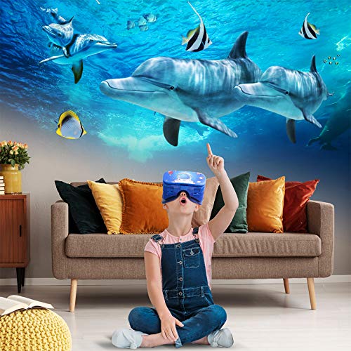 DESTEK VR Headset para niños, 110 ° FOV Anti-Blue Light Eye Protected HD Virtual Reality Headset con Controlador para iPhone 12/11 / X/XS/XR, para Samsung S20/10/9, teléfonos w /4.7-7.2in Pantalla