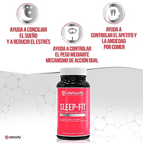 Detoxify Sleep-Fit | Adelgazante Nocturno Muy Rápido para 45 Días | Quemagrasas Potente | Pastillas de Melatonina Ashwagandha Triptófano Keto | Bloqueador Carbohidratos