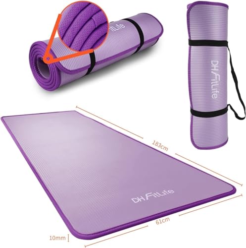 DH FitLife Esterilla de entrenamiento para fitness, esterilla deportiva, 183 x 61 x 1 cm, extra resistente a la rotura, esterilla de yoga, antideslizante y gruesa, esterilla de entrenamiento (púrpura)
