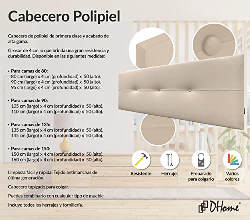 DHOME Cabecero de Polipiel o Tela AQUALINE Pro cabeceros Cabezal tapizado Cama Lujo (Polipiel Beige, 160cm (Camas 150/160))