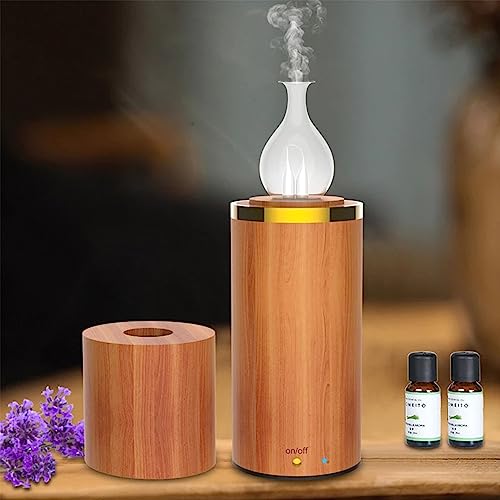 Difusor de Aceite Esencial Nebulizador de Madera Mini Difusor Portátil de Aromaterapia Sin Agua Difusor de Aroma de Cristal para el Hogar Oficina Sueño Yoga