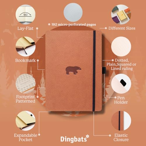 Dingbats - Wildlife Cuaderno Mediano En Blanco, Oso Pardo, A5 - Cuaderno De Tapa Dura - Cuero Pu - Papel Crema, Perforado, 100gsm, A Prueba De Tinta