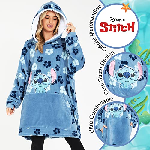 Disney Stitch Sudadera Mujer - Sudadera Manta con Capucha de Forro Polar, Talla Única, Oversize - Regalos para Mujer (Azul Tropical)