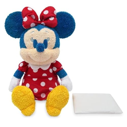 Disney Store Peluche con lastre Mediano de Minnie Mouse, Mide 37 cm, Minnie de Peluche con su clásico Vestido de Lunares, Detalles Bordados y Bolsa extraíble, Apto para recién Nacidos