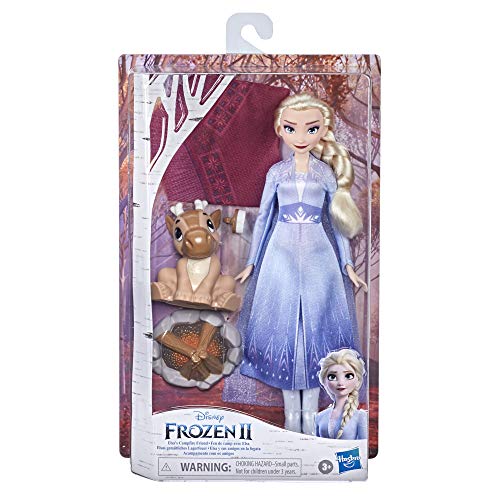 Disney's Frozen 2 - Elsa y Sus Amigos en la fogata - Muñeca de Elsa con Vestido y Largo Cabello Rubio, bebé Reno y Accesorios para muñeca - Juguete para niños y niñas de 3 años en adelante