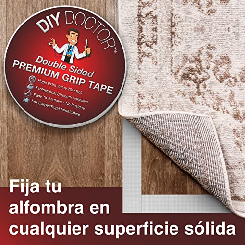 DIY Doctor Cinta de doble cara extra fuerte para alfombras - Más de 6 veces más larga que el rollo de doble cara de 3m (20m de largo y 21mm de grosor)