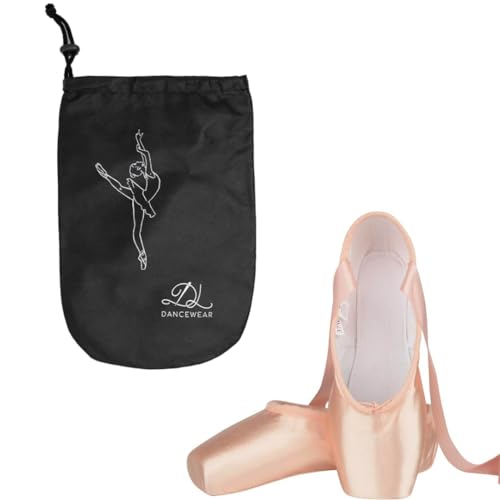 DL DANCEWEAR - Bolsa porta puntas de bailarina para niña/baile/ensayos académicos/exposiciones/espectáculos/entrenamiento (negro y blanco)