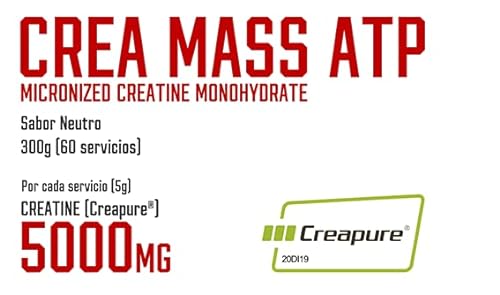 DMI CREA MASS ATP - Creatina Monohidratada (100% Creapure®) 300gr Sabor neutro- Sin azúcar - Micronized Creatine Monohydrate - Zero Sugar - Unflavoured