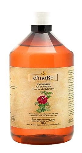 D`moRe - Agua de rosas orgánica 500 ml 100% producto natural, sin alcohol ni conservantes, orgánico, vegano)