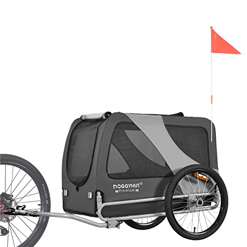 DOGGYHUT® - Remolque de bicicleta para perros (tamaño XL, hasta 45 kg, para perros, para bicicleta, perros grandes, 80103), color gris