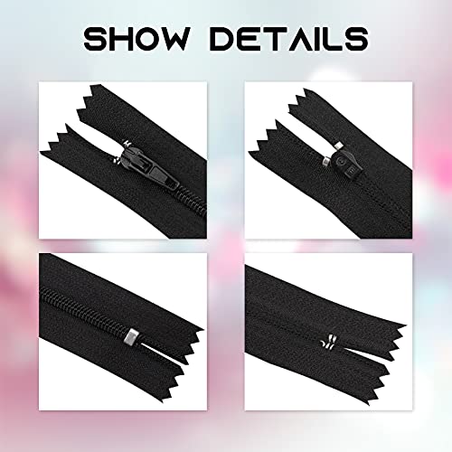 DOITEM 10 Cremalleras de Nailon Multicolor de 20 cm, para Costura y Manualidades, Color Negro