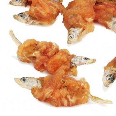 Dokas Bocadillo masticable de pechuga de pollo con pescado, 3 unidades de 220 g, golosinas para perros, como recompensa entre las comidas habituales, secado al aire, en bolsa de frescura
