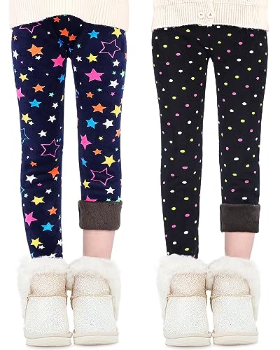 Domee Leggins Invierno Térmicos Pantalones Forro Polar Niña Pack de 2 Estrellas De Colores + Puntos De Colores 4-5 años (Talla del Fabricante 110)