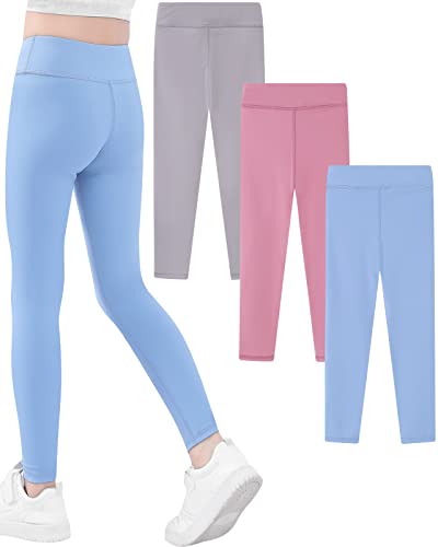 Domee Leggins Yoga Deporte Pantalones Niña Pack de 3 Granate + Azul Claro + Gris 9-10 Años (Tamaño de la Fabricante 150)
