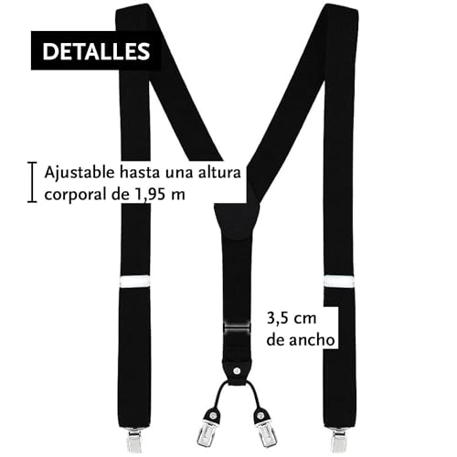 DonDon Set de tirantes y pajarita para hombre, forma de Y, ancho 3,5 cm, hecho a mano - Elegante accesorio para boda, fiesta, smoking - Negro