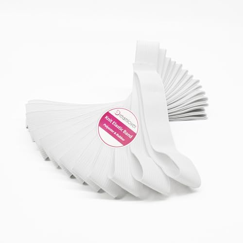 Dreamlover Goma para Cintura de Ropa, Cinta de Costura Elástica, Blanca 25mm x 5.5m