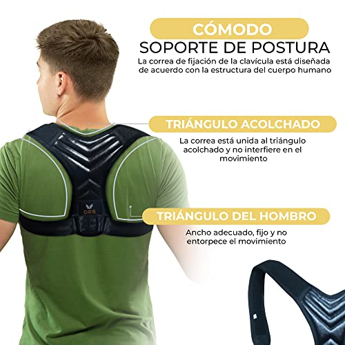 DRS Corrector de postura espalda para Mujer y Hombre Ajustable Espalda recta Soporte Dorsal Hombros Cervical y Cuello (L) Incluye 2 Almohadillas de proteccion y una practica bolsa de transporte
