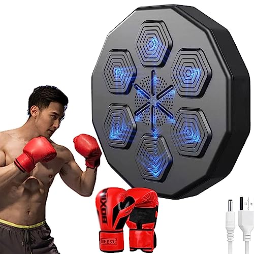 DRUXTO RGB Light Music Boxing Machine, Smart Eletronic Boxing Wall Target con Guantes Equipo de Entrenamiento Bluetooth Puntos de Boxeo Intermitentes Al Azar para Niños Adultos Principiantes Fácil