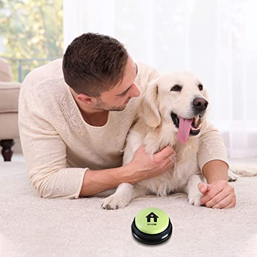 Duffire Botones de perro para comunicación y entrenamiento, paquete de 4 botones grabables para perros, zumbador de comando para mascotas, con 25 calcomanías, registro de 30 segundos