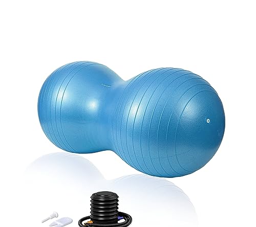 DumanAsen Pelota de ejercicio con bomba, bola de cacahuete para niños, pelota de fitness, pelota para yoga, pilates, entrenamiento de núcleo y terapia física (90 cm x 45 cm, azul)