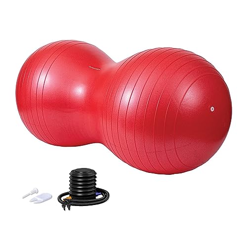 DumanAsen Pelota de ejercicio con bomba, pelota de cacahuete, pelota de fitness, pelota para yoga, pilates, entrenamiento de núcleo y terapia física (90 cm x 45 cm, rojo)