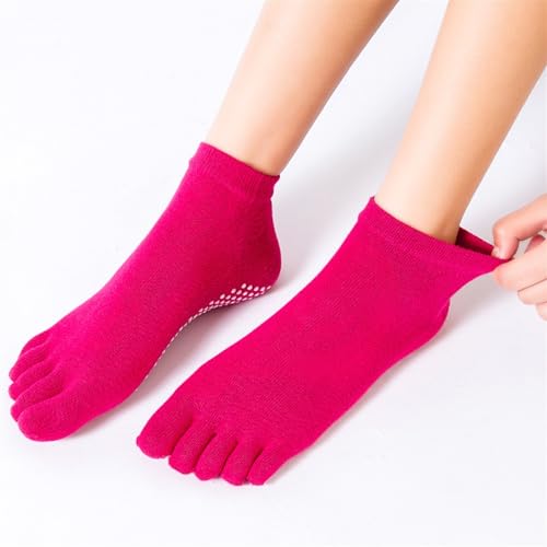 DUMB Calcetines de yoga profesionales antideslizantes de silicona para mujer, calcetines de pilates de cintura para mujer, calcetines de cinco dedos, calcetines de piso 5 pares, 2, J