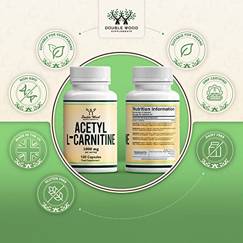 DW Acetil L-Carnitina Cápsulas | 120 Cápsulas de L Carnitina de Alta Potencia - 1000mg de Carnitina por porción | Sin OGM ni Gluten | Fabricado en el Reino Unido.