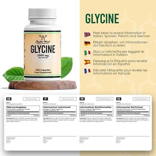 DW Glicina Suplemento | 240 Glicina Capsulas de Alta Potencia - 1000mg de Glycine por Porción | Suplemento de Aminoácidos | Sin OGM y Gluten | Fabricado en el Reino Unido.